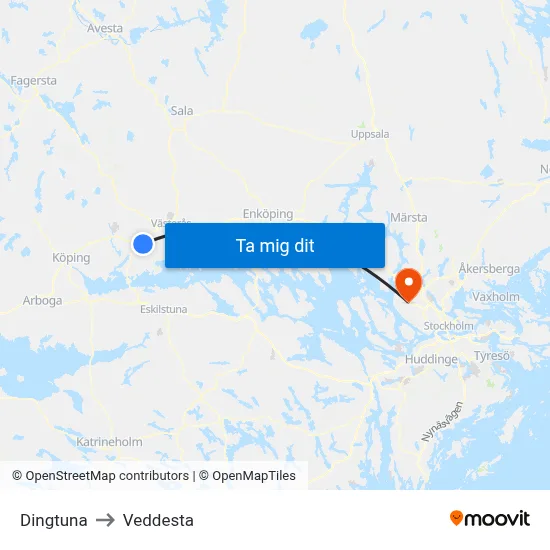 Dingtuna to Veddesta map