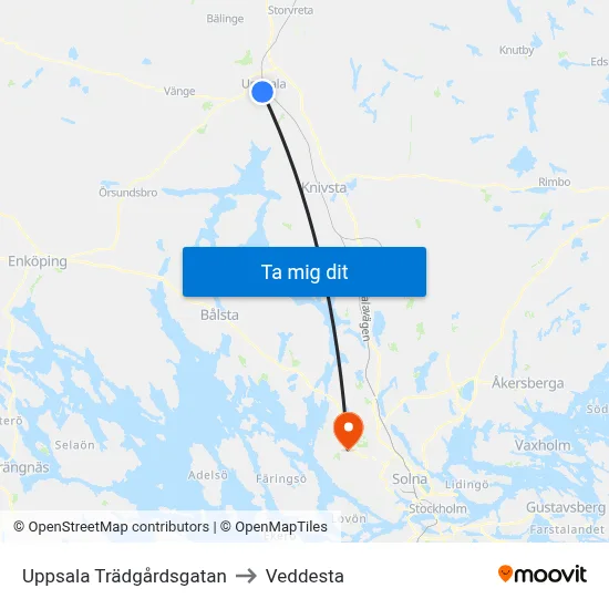 Uppsala Trädgårdsgatan to Veddesta map