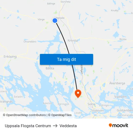 Uppsala Flogsta Centrum to Veddesta map