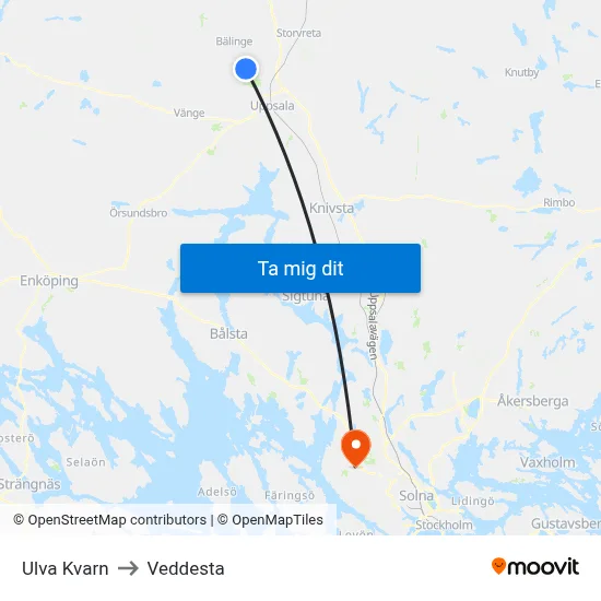 Ulva Kvarn to Veddesta map