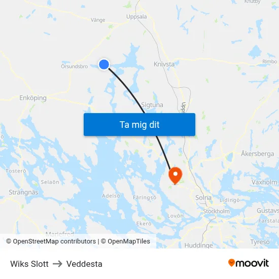Wiks Slott to Veddesta map