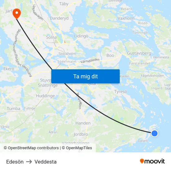 Edesön to Veddesta map