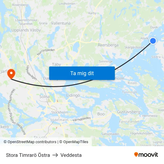 Stora Timrarö Östra to Veddesta map