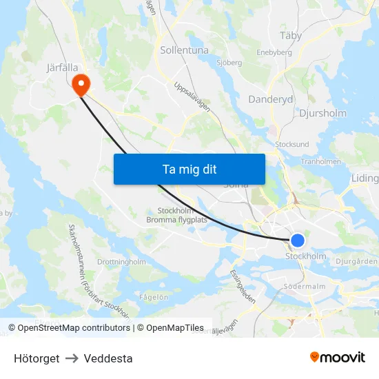 Hötorget to Veddesta map