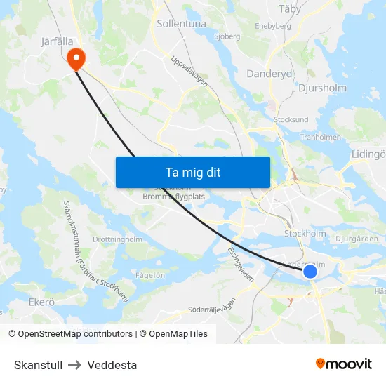 Skanstull to Veddesta map
