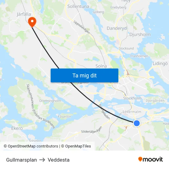 Gullmarsplan to Veddesta map