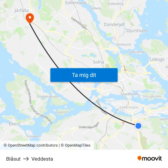 Blåsut to Veddesta map