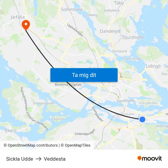 Sickla Udde to Veddesta map