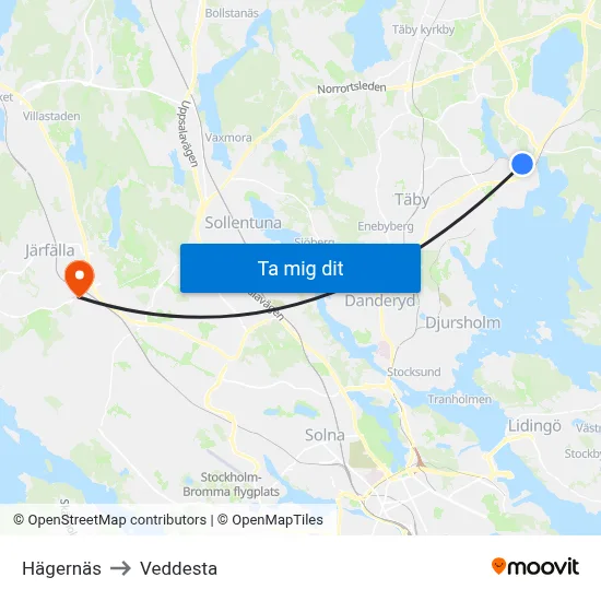 Hägernäs to Veddesta map