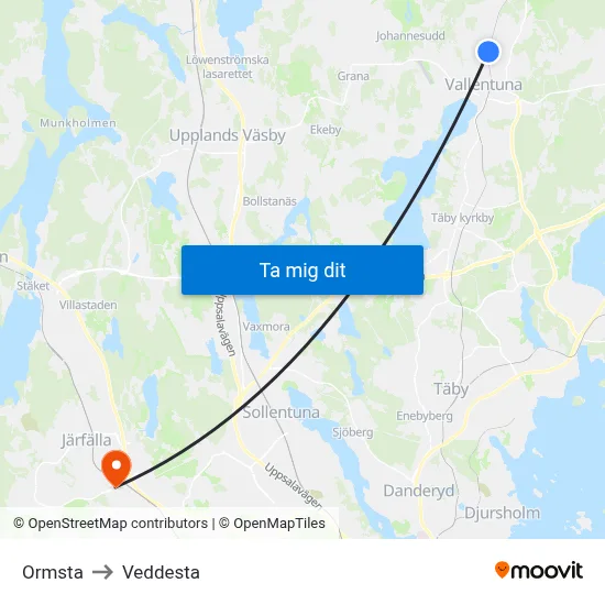 Ormsta to Veddesta map