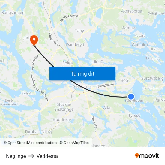 Neglinge to Veddesta map