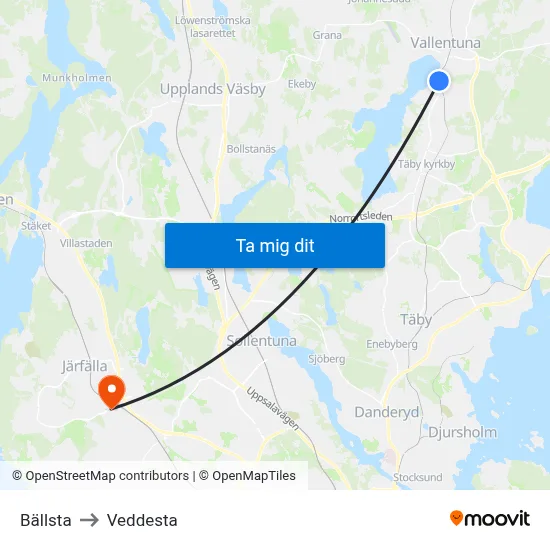 Bällsta to Veddesta map