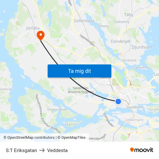 S:T Eriksgatan to Veddesta map