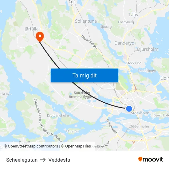 Scheelegatan to Veddesta map