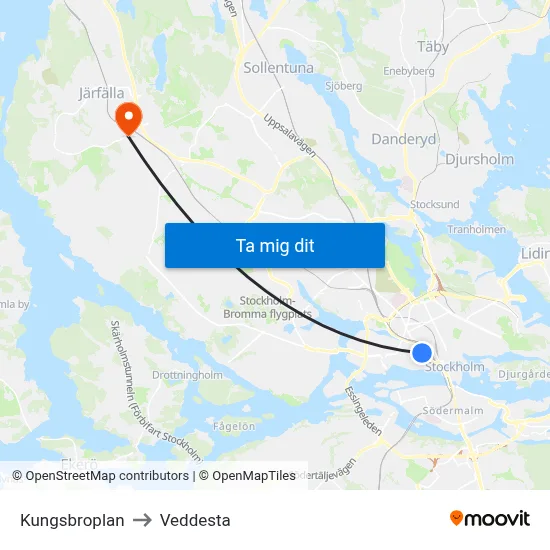 Kungsbroplan to Veddesta map