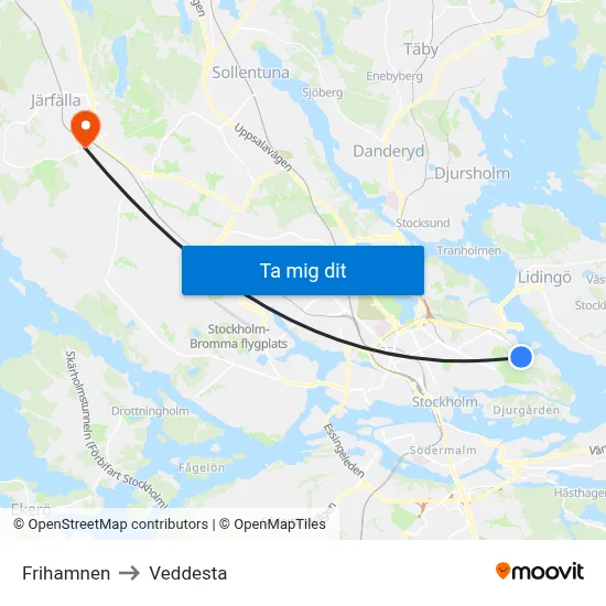 Frihamnen to Veddesta map