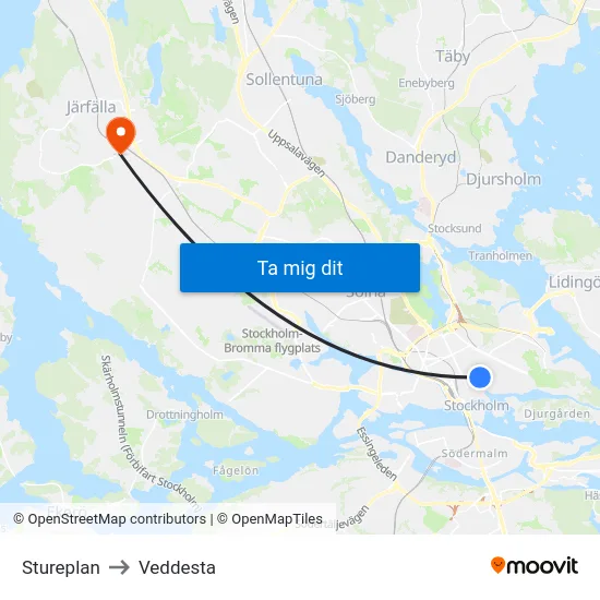 Stureplan to Veddesta map