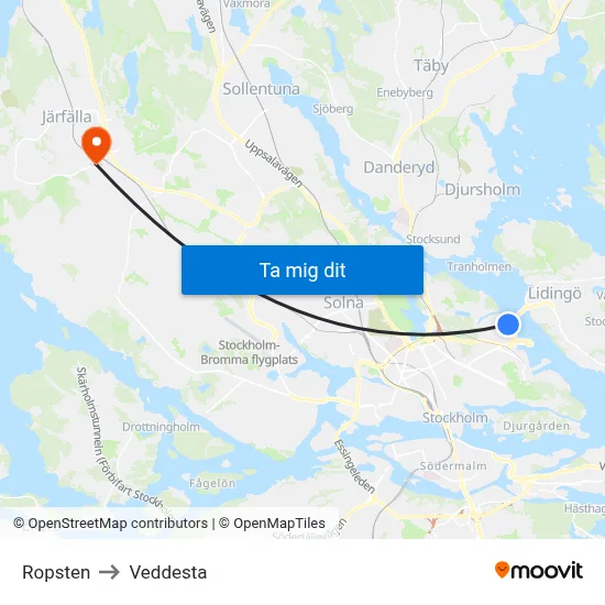 Ropsten to Veddesta map