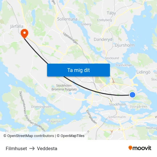 Filmhuset to Veddesta map