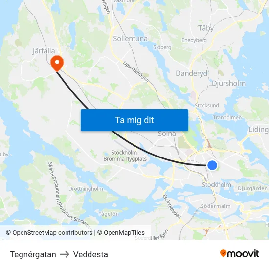 Tegnérgatan to Veddesta map