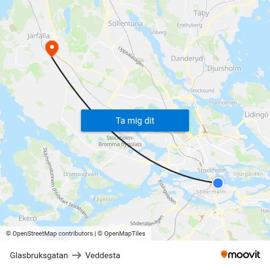 Glasbruksgatan to Veddesta map