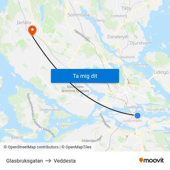Glasbruksgatan to Veddesta map