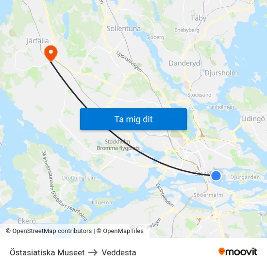 Östasiatiska Museet to Veddesta map
