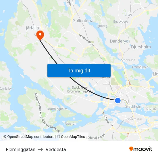 Fleminggatan to Veddesta map