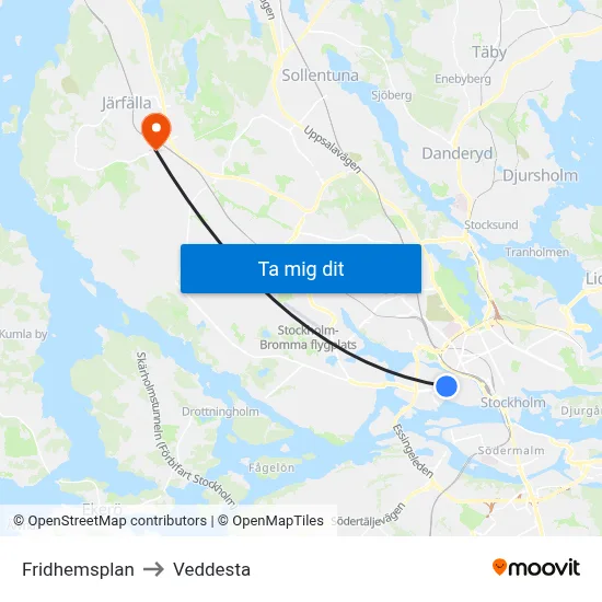 Fridhemsplan to Veddesta map