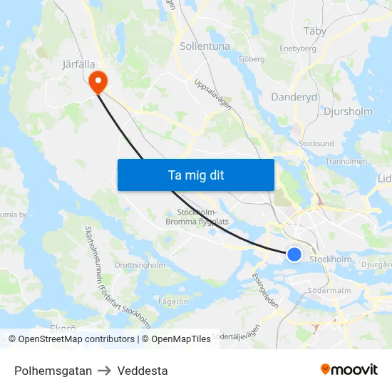 Polhemsgatan to Veddesta map