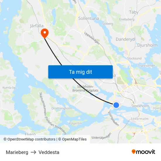 Marieberg to Veddesta map