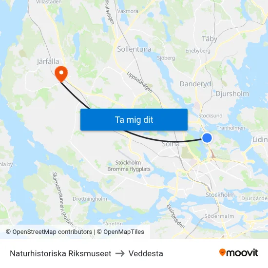 Naturhistoriska Riksmuseet to Veddesta map