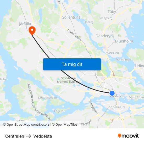Centralen to Veddesta map