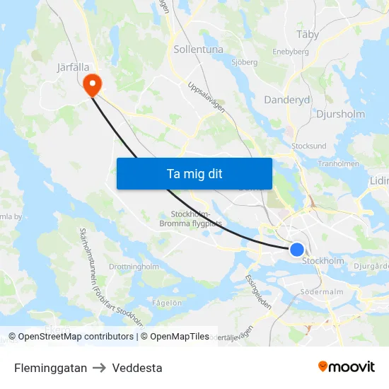 Fleminggatan to Veddesta map
