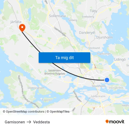 Garnisonen to Veddesta map