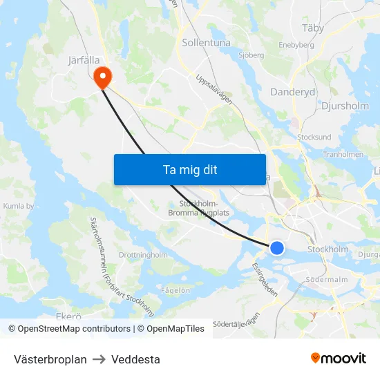 Västerbroplan to Veddesta map