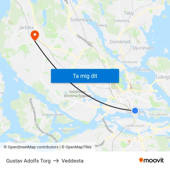 Gustav Adolfs Torg to Veddesta map