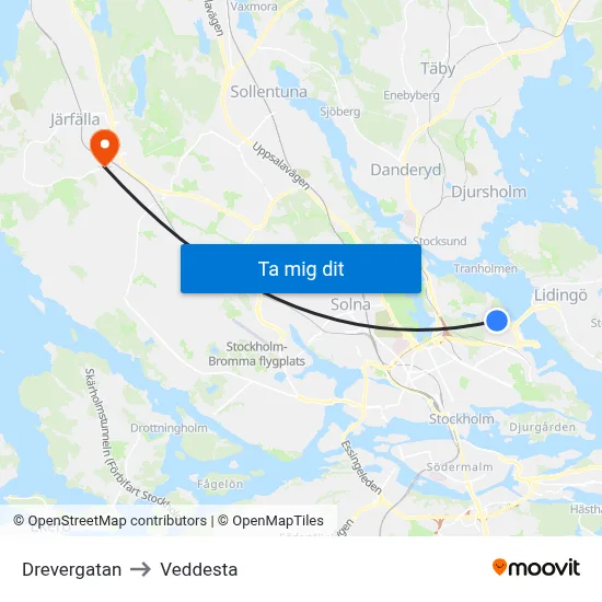 Drevergatan to Veddesta map