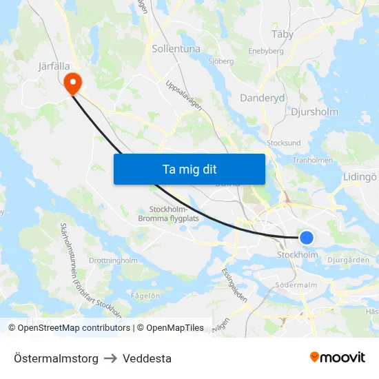 Östermalmstorg to Veddesta map