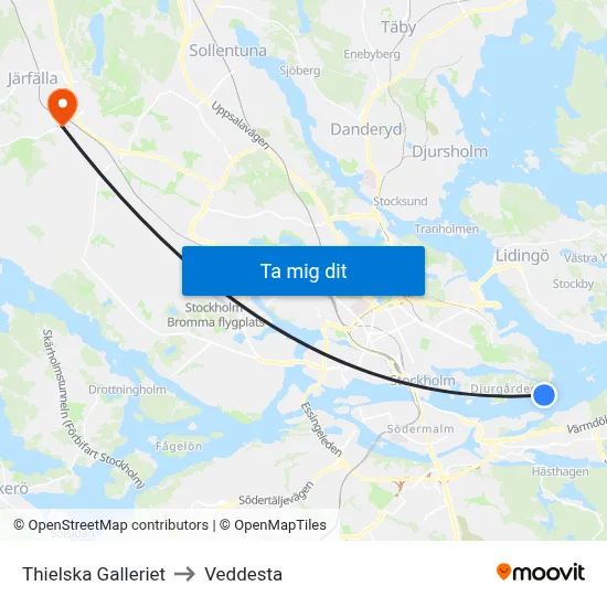 Thielska Galleriet to Veddesta map