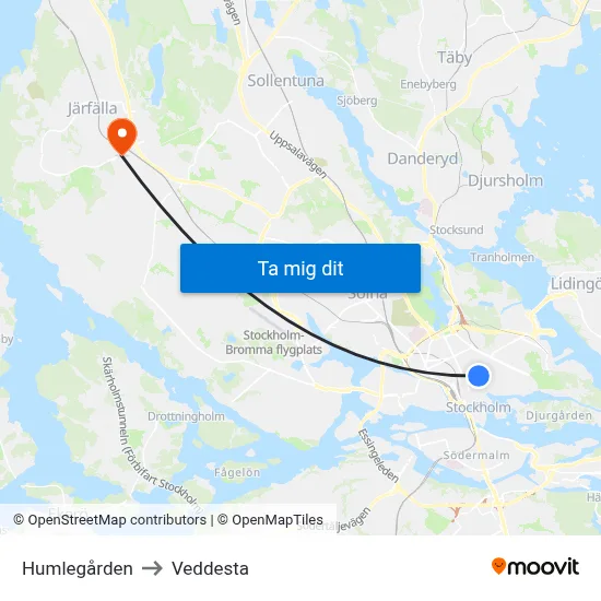 Humlegården to Veddesta map