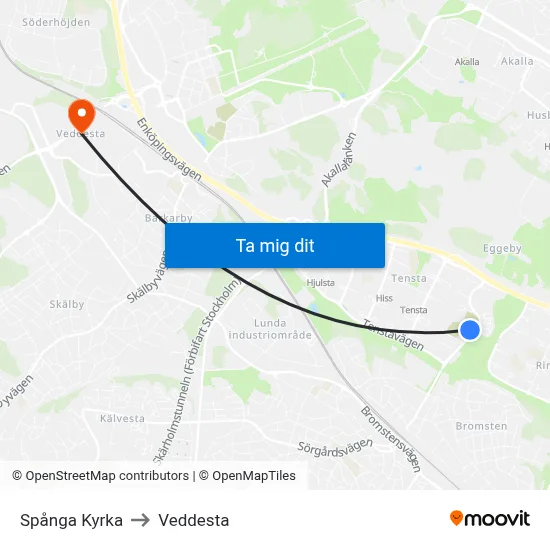 Spånga Kyrka to Veddesta map