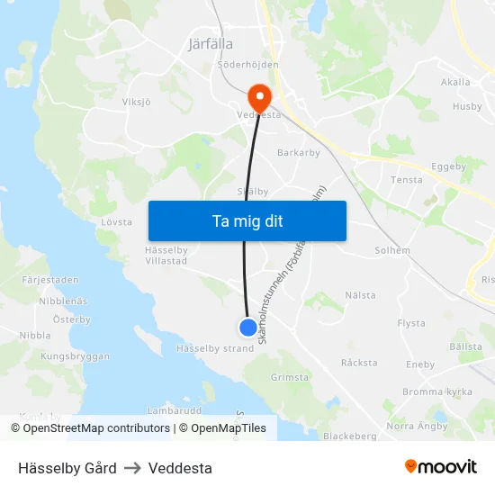 Hässelby Gård to Veddesta map