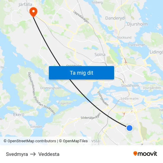 Svedmyra to Veddesta map