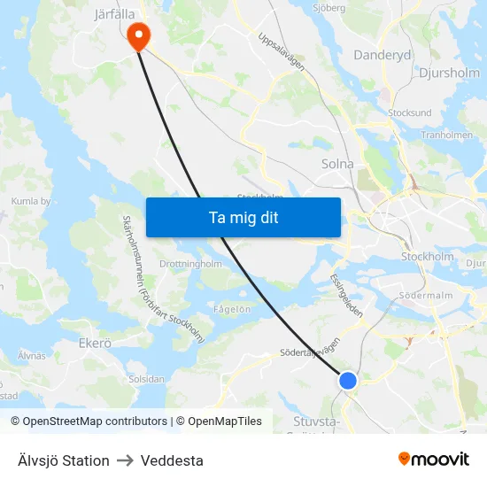 Älvsjö Station to Veddesta map