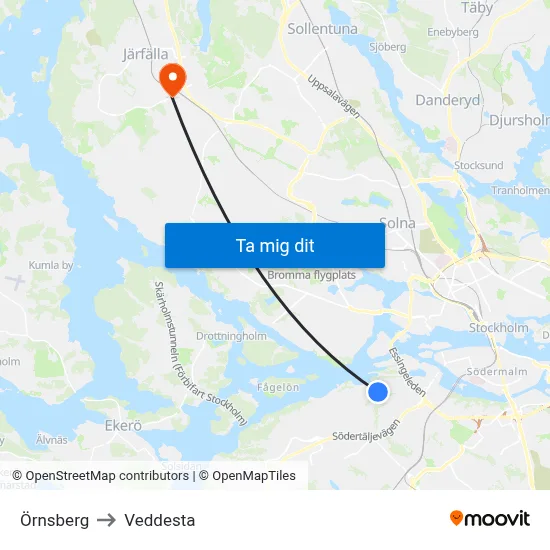 Örnsberg to Veddesta map