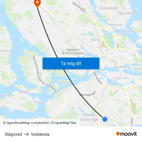 Rågsved to Veddesta map
