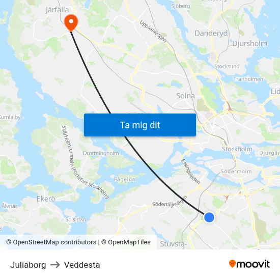 Juliaborg to Veddesta map