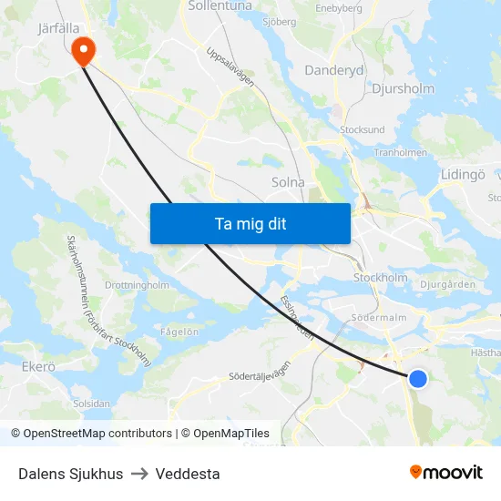 Dalens Sjukhus to Veddesta map