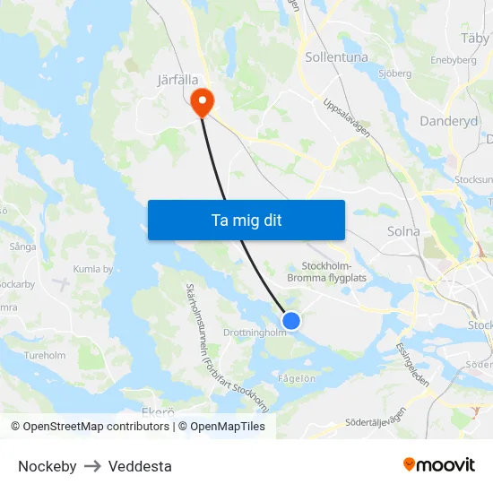 Nockeby to Veddesta map